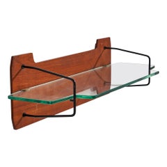 Italian Designer, Wall Shelf, Teak, Metal, Glass, Italy, 1950s