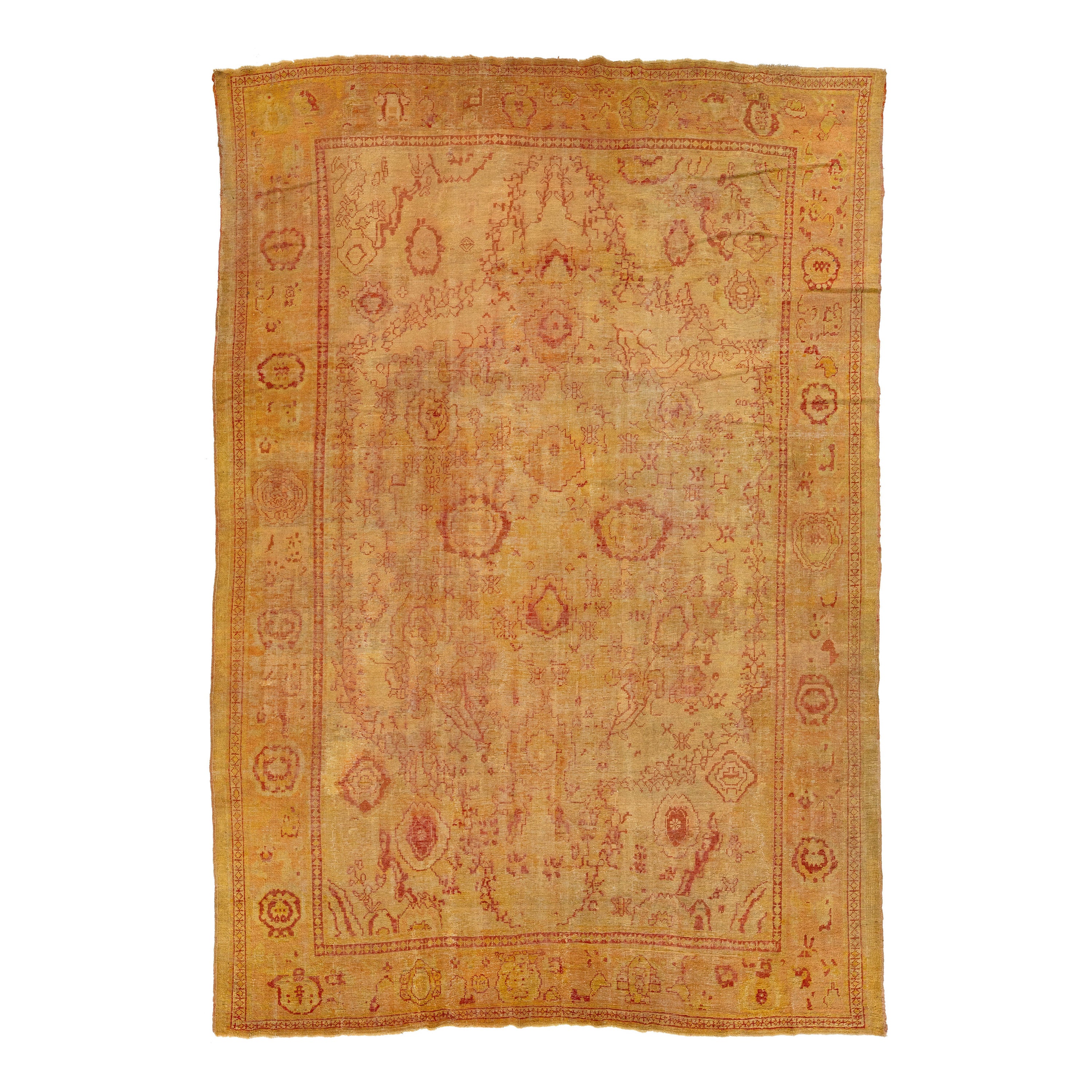 19th. C. Turkish Oushak Wool Rug In Tan with Allover Floral Design For Sale