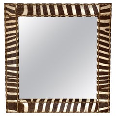 Vintage Bespoke Zebra Skin with Nailhead Trim Framed Mirror