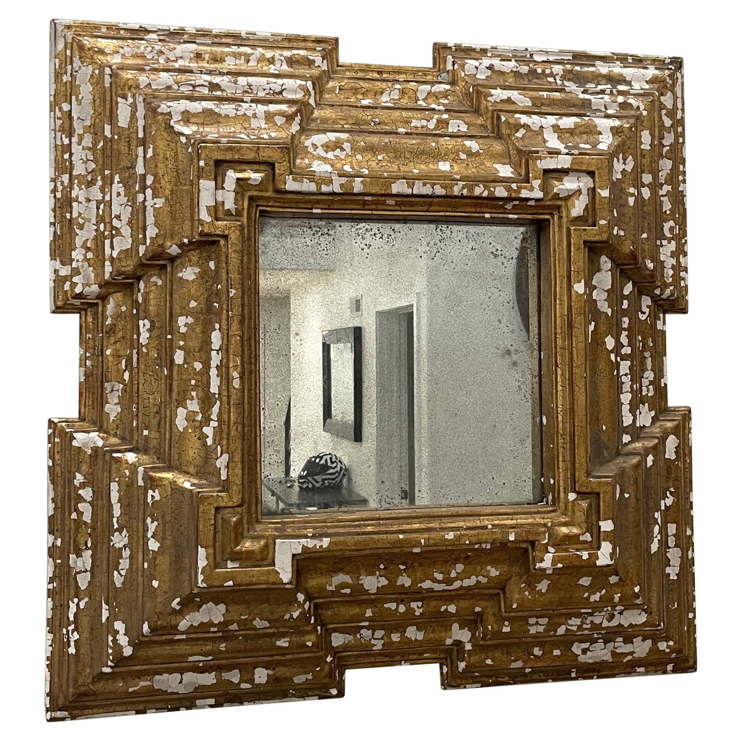 Jean de Merry custom mercury aged mirror with incredible natural craquelure For Sale