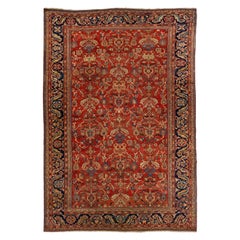 1880s Antique Floral Persian Sultanabad Wool Rug In Red