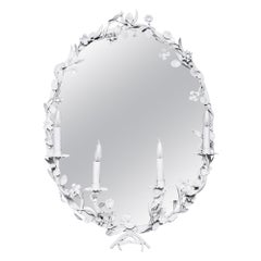 Applique miroir floral ovale en métal blanc