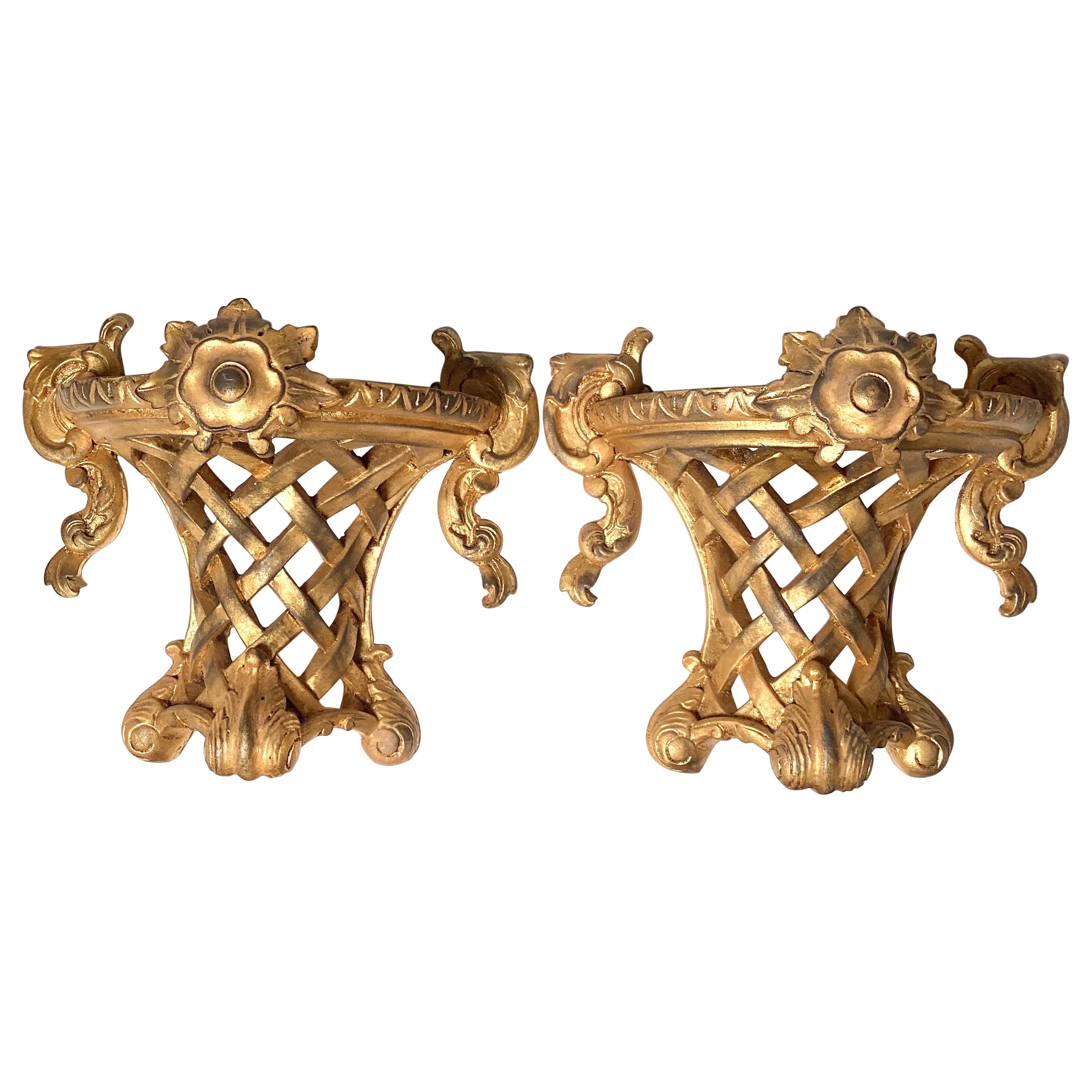 A Pair of Louis XV Style Gilt Wood Wall Shelves For Sale