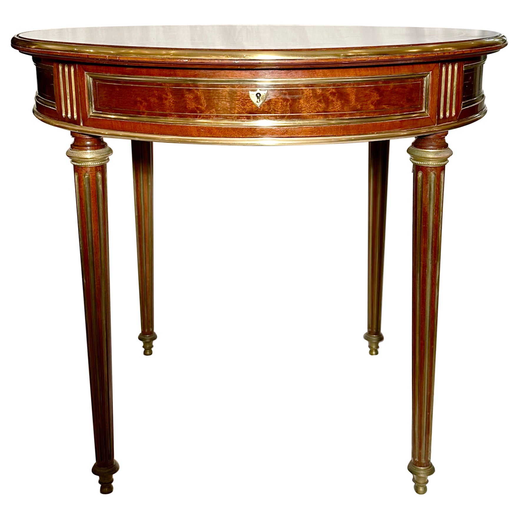 Antique French Regency Brass Mounted Mahogany Round Table, Circa 1880. For Sale