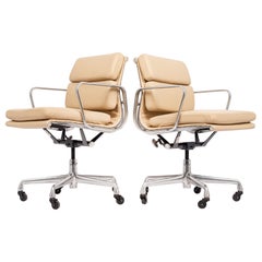 Pair Mid Century Cream Leather Office Chairs by Eames for Herman Miller