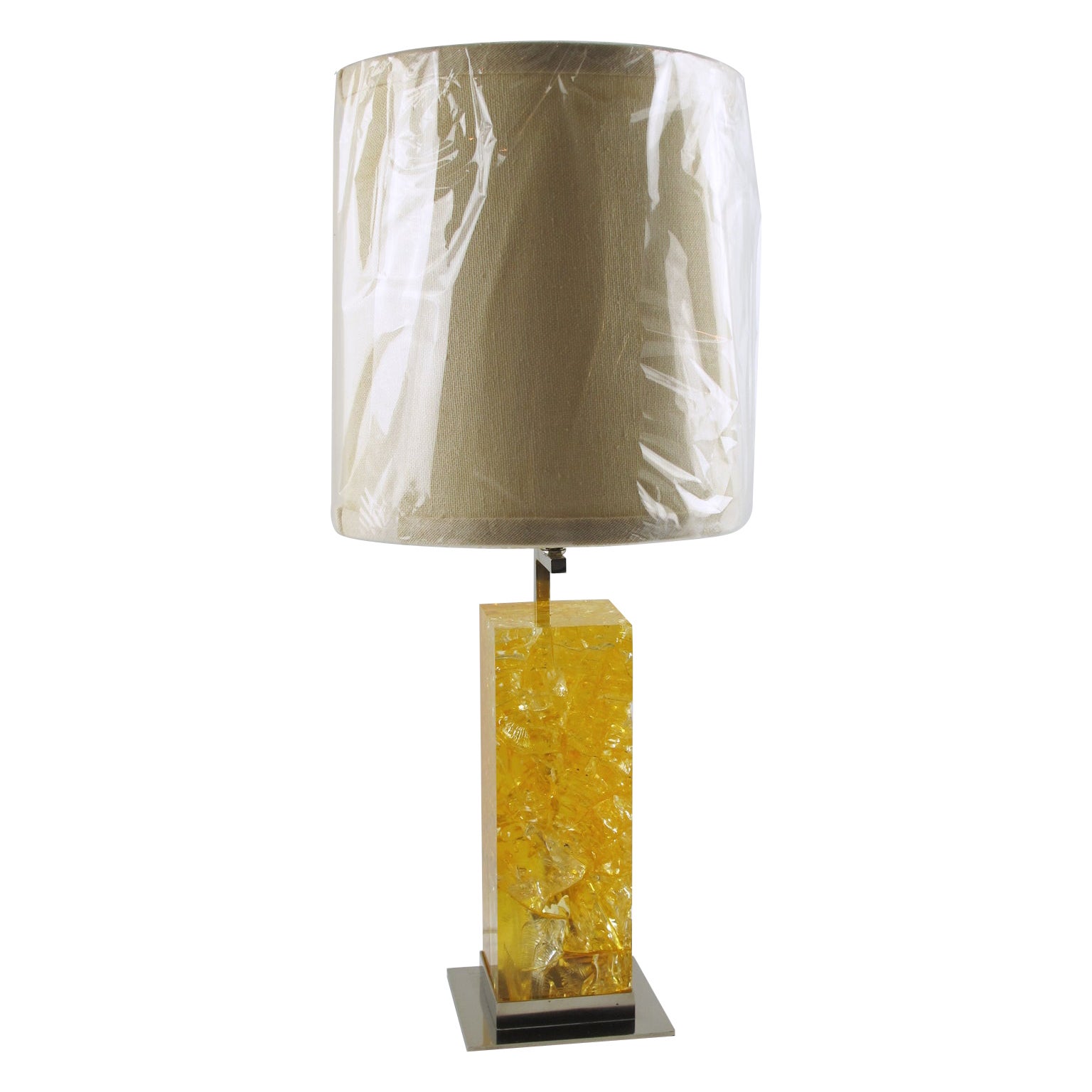Lámpara de sobremesa Marie-Claude de Fouquieres de resina fractal amarilla y cromo, años 70