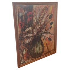Retro Signed and Framed Print of Corn Husk Bouquet.