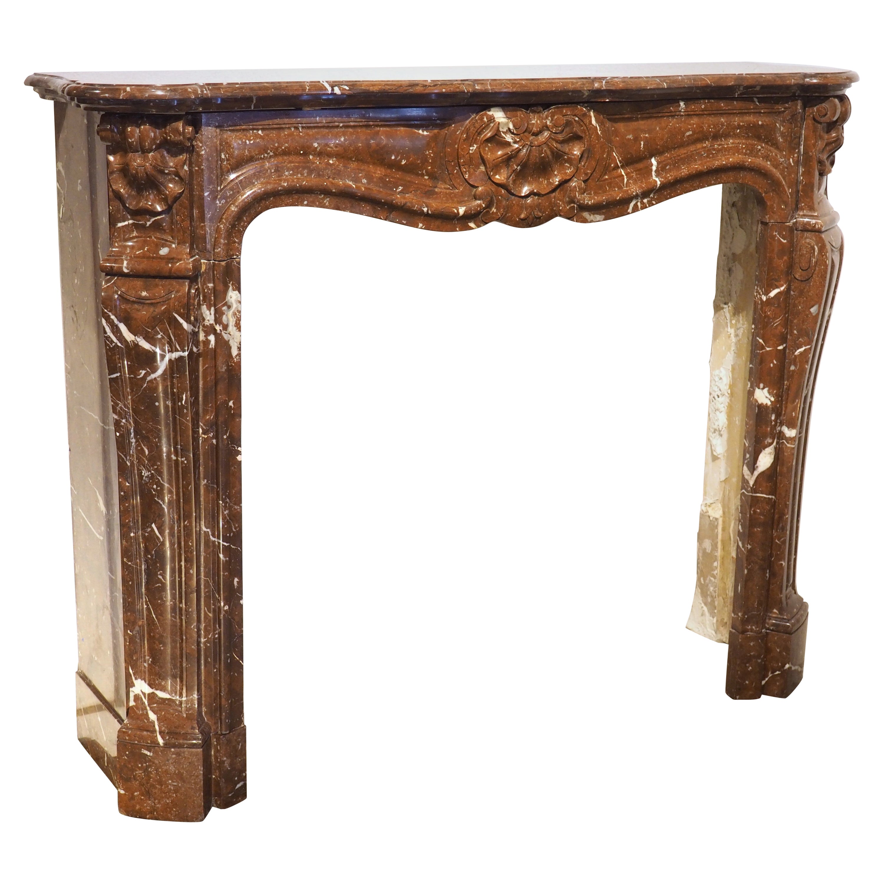 Antique Louis XV Style Rouge de France Marble Fireplace Mantel, 19th Century For Sale