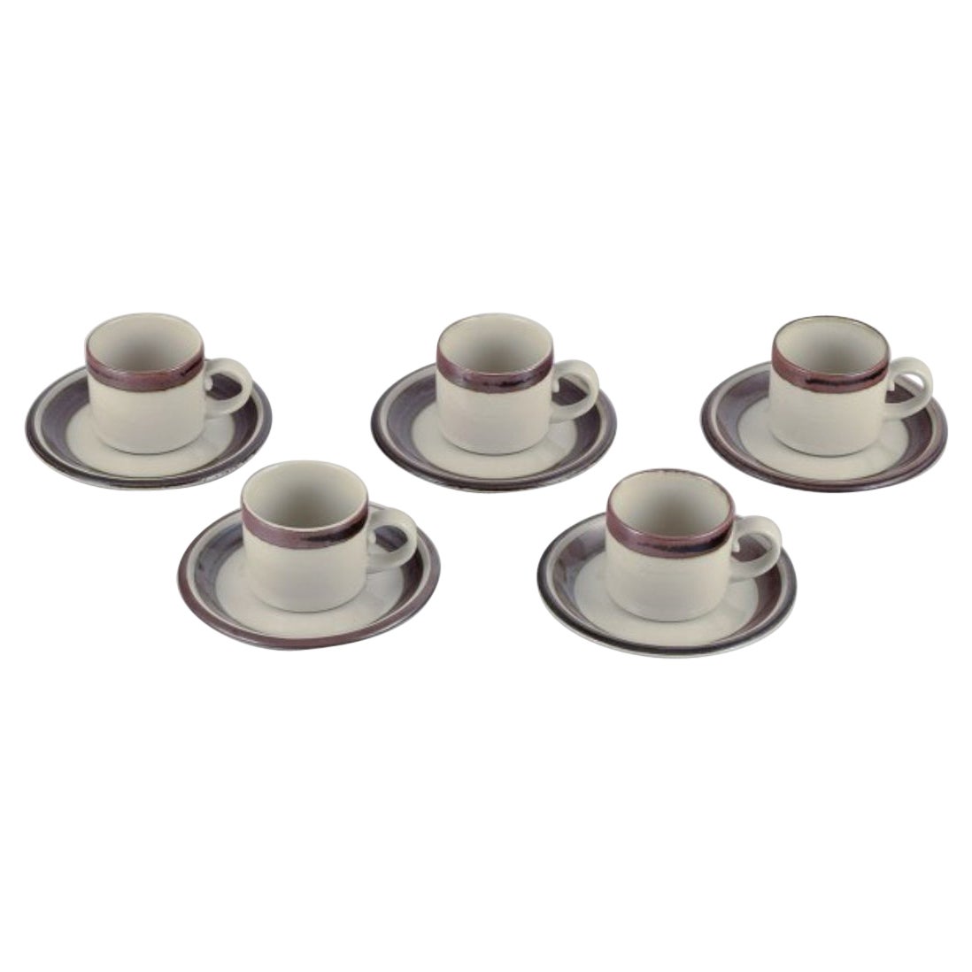 Arabia, Finland. "Karelia". Five sets of coffee cups and saucers in stoneware. 