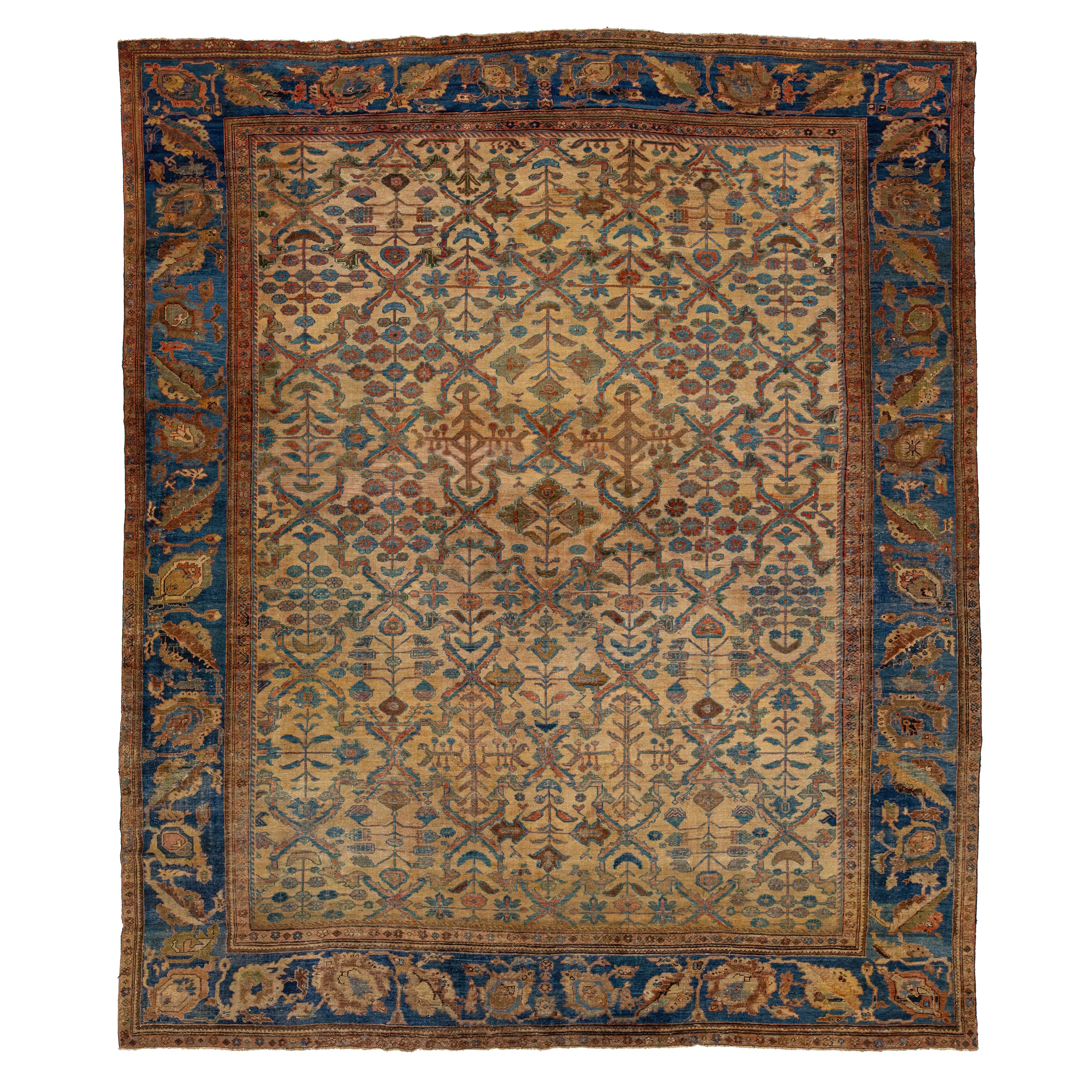  Persian Mahal Antique Brown Wool Rug Featuring an Allover Motif From The 1890's