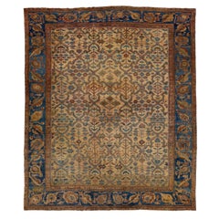 Tappeto persiano Mahal antico in lana marrone con motivo alllover del 1890