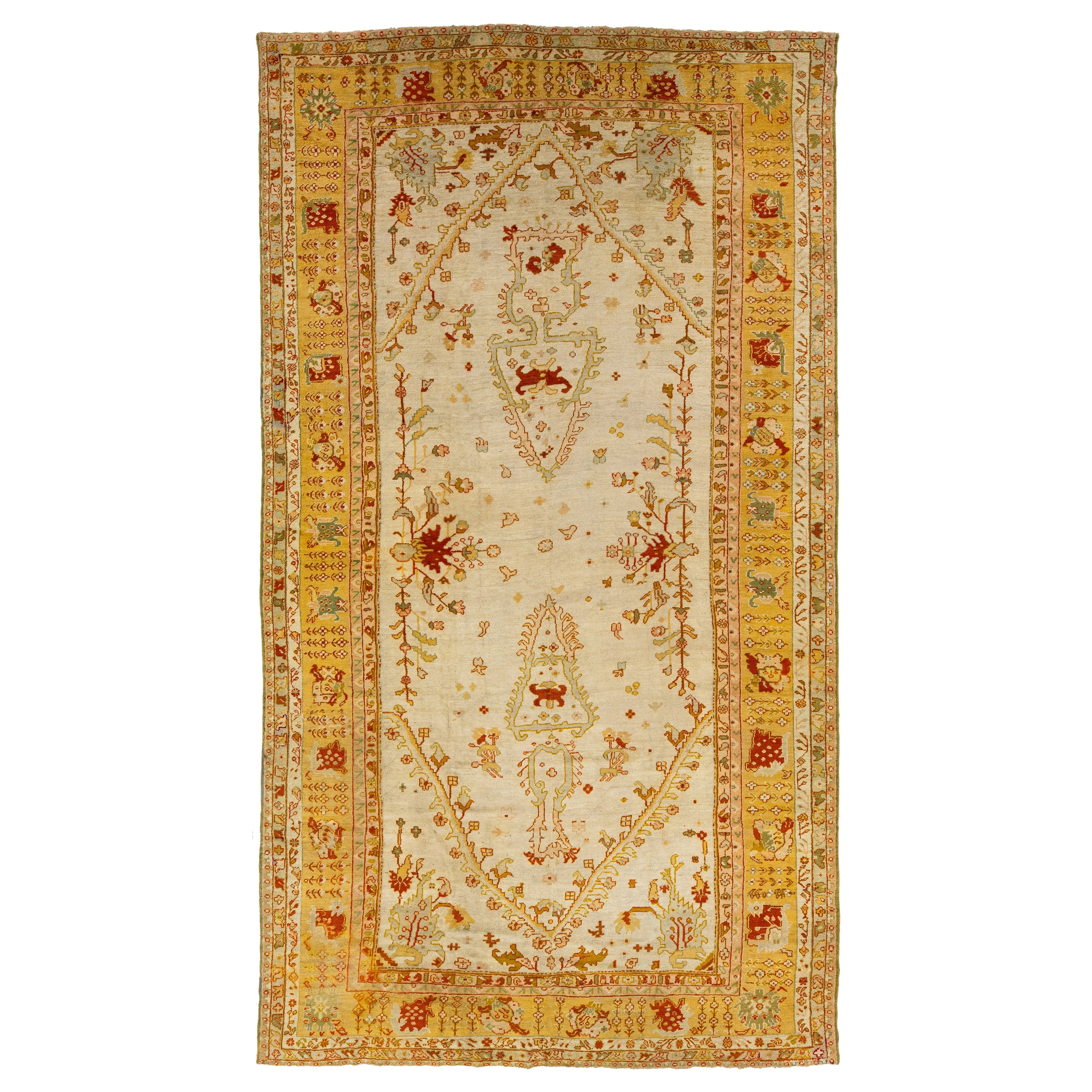 19th Century Turkish Oushak Wool Rug In Beige Color And Allover Motif For Sale
