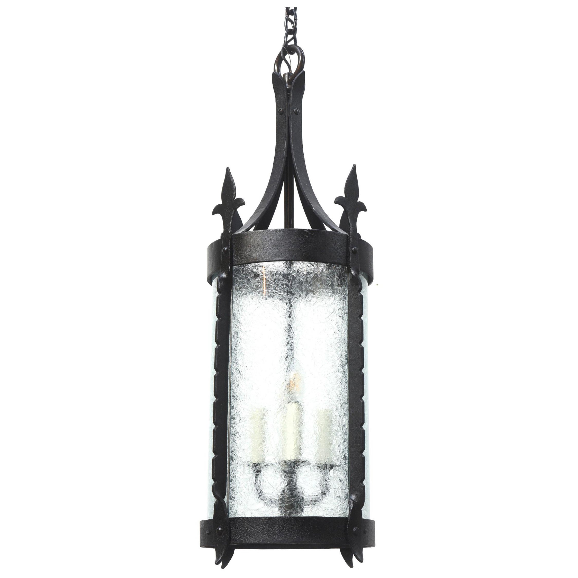 Early 20th Century Wrought Iron Lantern with Curved Textured Glass For Sale