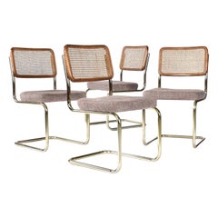 Four Vintage Caned Cesca Style Chairs with Mauve Upholstered Seats