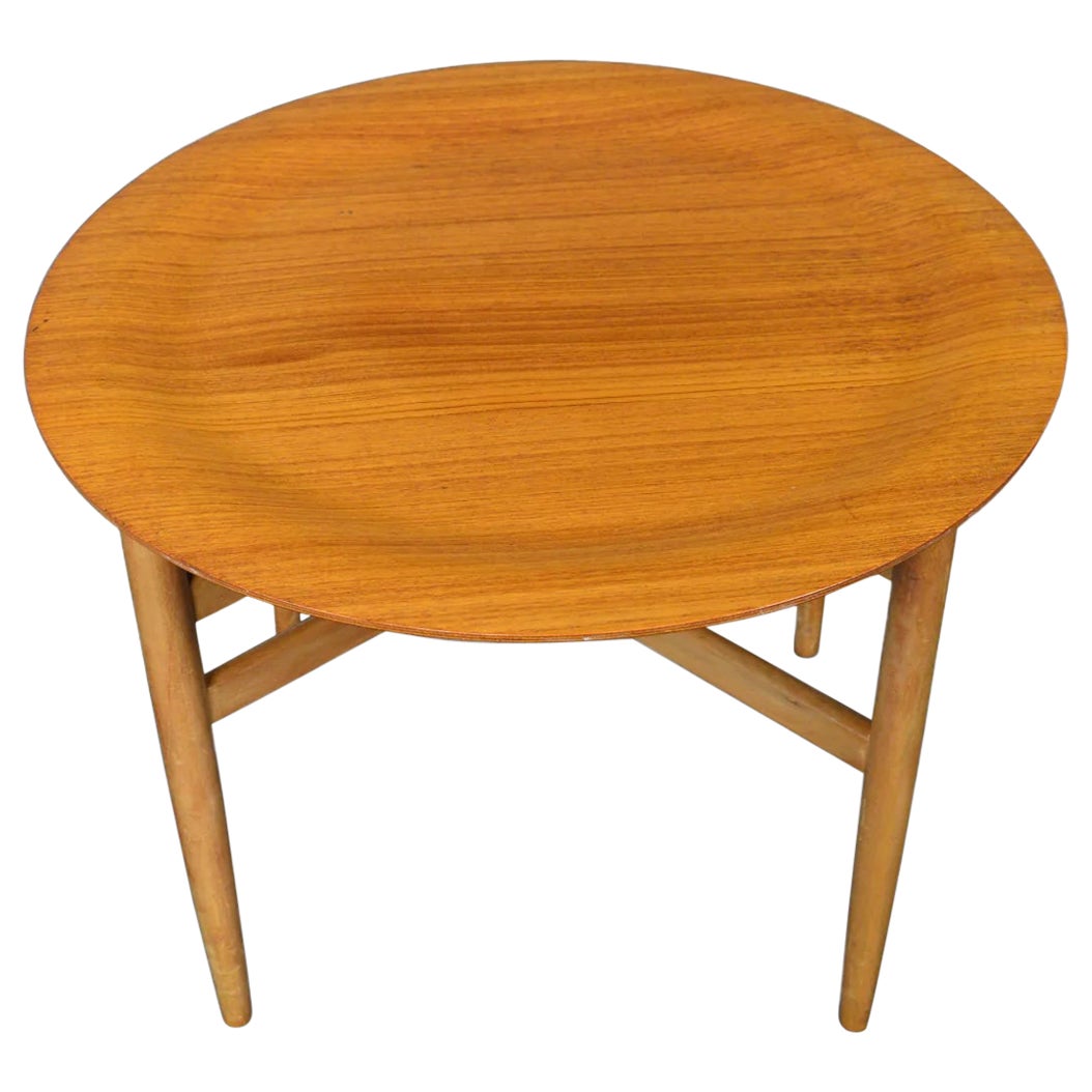 Fritz Hansen Style Folding Side Table in Teak For Sale