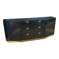 Retro 1980s Black Lacquer Credenza From John Widdicomb