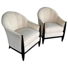 Cream Velvet Art Deco Chairs by Swaim, a Pair
