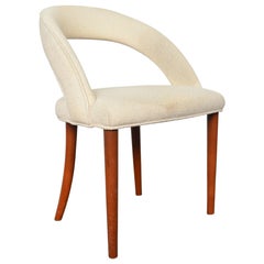 Antique Frode Holm Vanity Chair in Teak + White Boucle