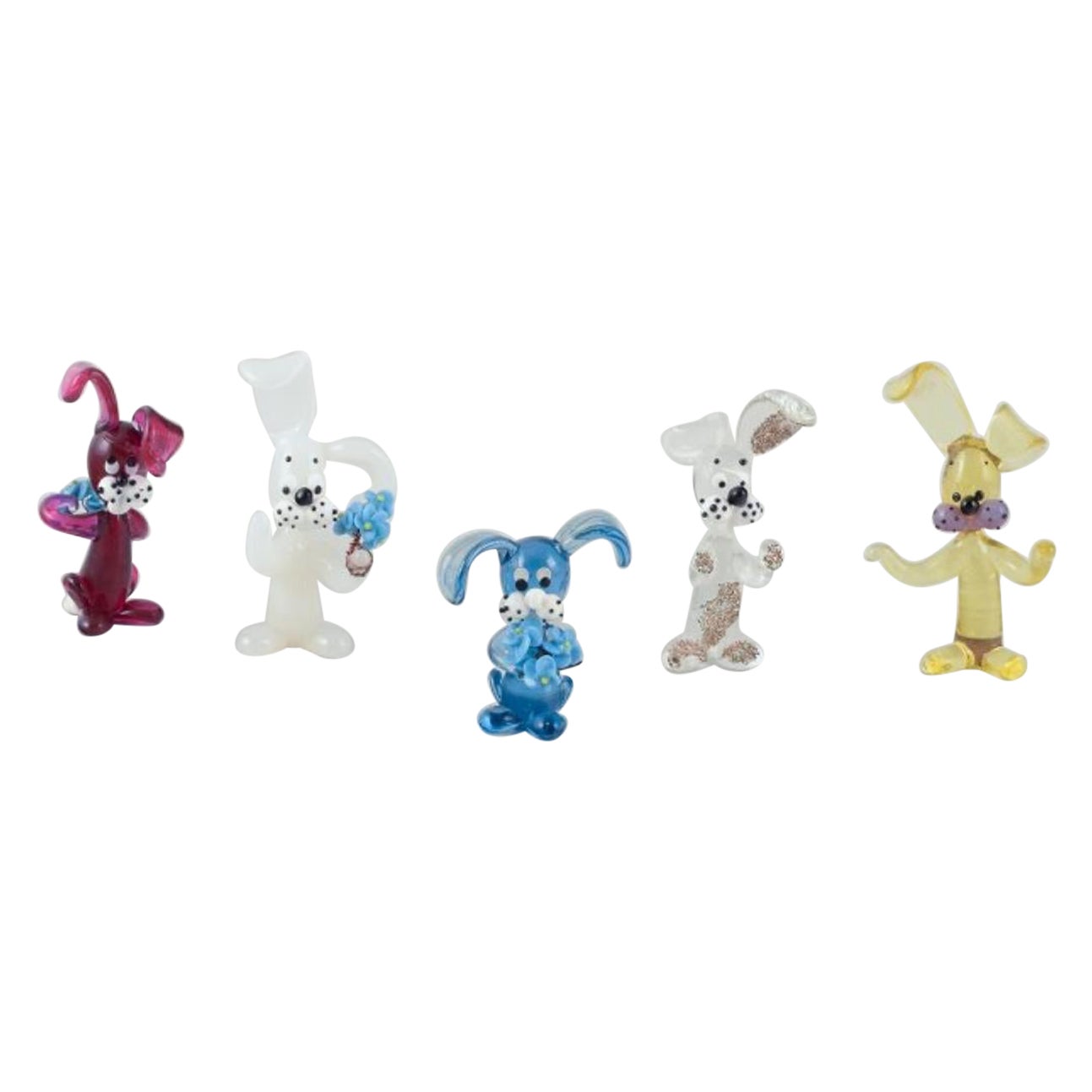 Murano, Italy. Collection of five miniature glass animal figurines.