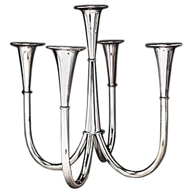 Rare Bauhaus Five-Arm Silver Plated Brass Candelabra by William Wagenfeld For Sale