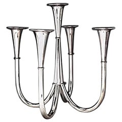 Rare Bauhaus Five-Arm Silver Plated Brass Candelabra by William Wagenfeld