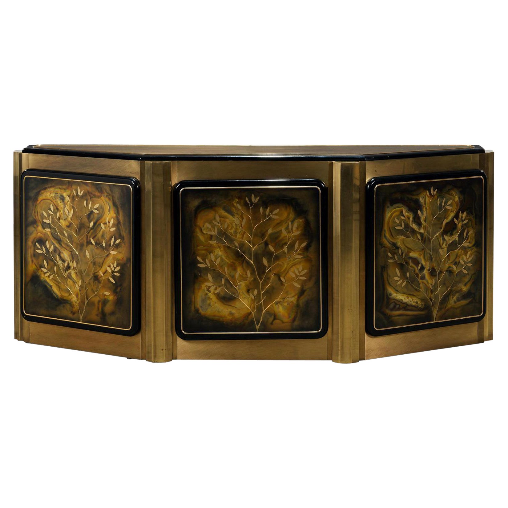 1970's Mastercraft "Tree Of Life" Acid Etched Brass Cabinet by Bernhard Rohne For Sale