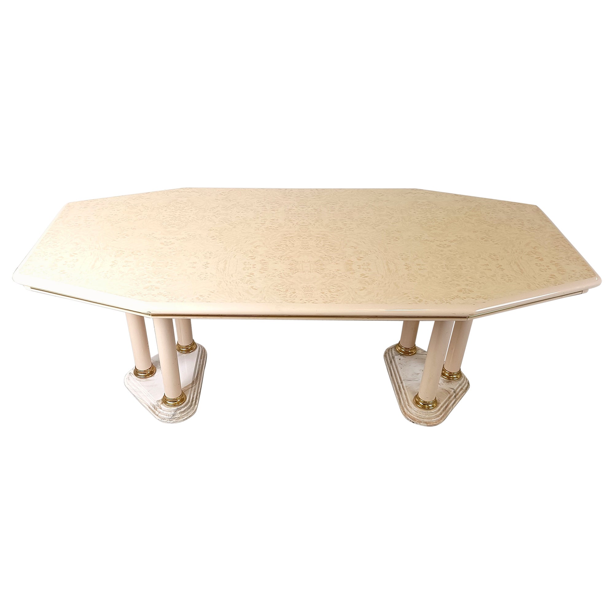 Vintage beige lacquered dining table, 1970s For Sale