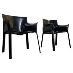 1970s Black Saddle Leather Armchairs by Giancarlo Vegni for Fasem, Italy