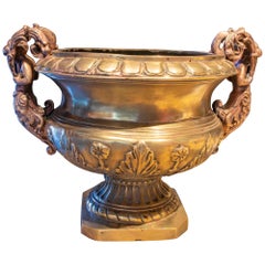 Vintage Bronze Cup with Children on Handles, Gadrooned Decorations and Plants