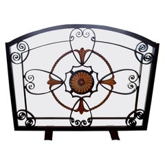 French Art Deco Wrought Iron Fireplace Screen Signed Szabo