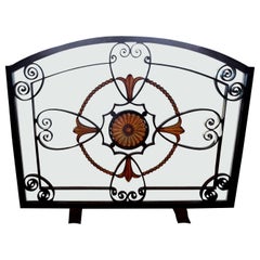 French Art Deco Wrought Iron Fireplace Screen Signed Szabo