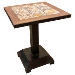 Square Side Table with Wooden Top Painted Imitating Tiles
