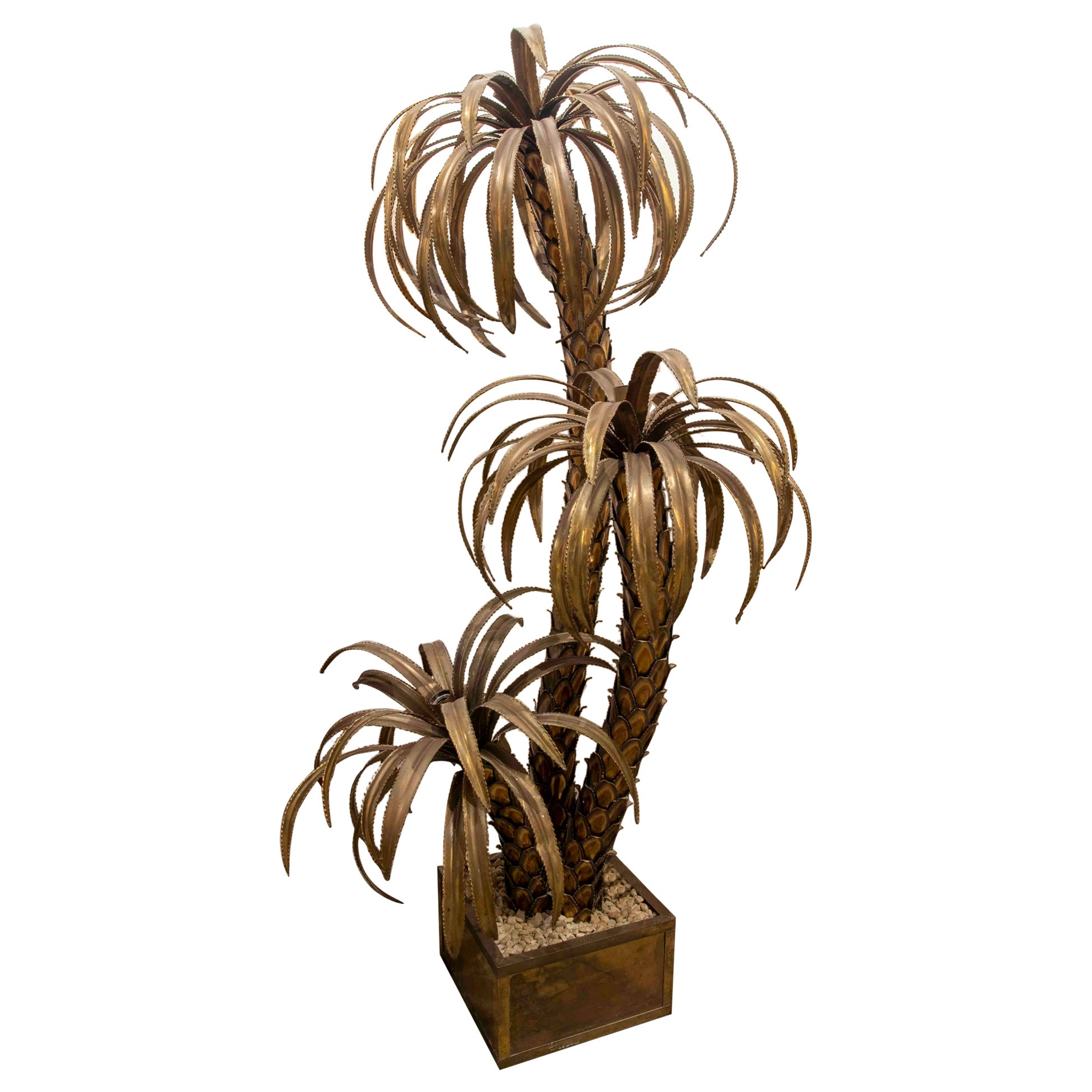 1970er "Palm Tree Stehlampe aus Messing und patiniertem Eisen im Stil von Maison Jansen