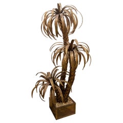 1970s “Palm Tree Floor Lamp in Brass and Patinated Iron Style Maison Jansen
