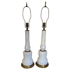 Vintage Pair of Early 20th Century English Milk Glass Lamps