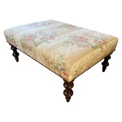 Vintage Upholstered Ottoman in Floral Chintz Stripe with Slipcover