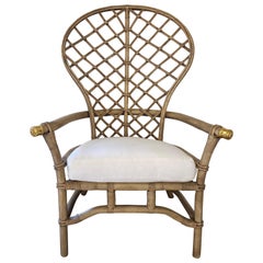 Mid-Century Bamboo Rattan Ficks Reed Peacock Chair with Brass Ends