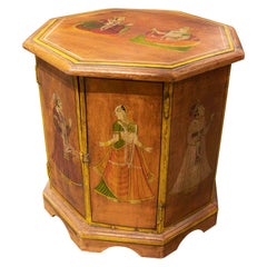 Octagonal Shaped Wooden Octagonal Coffee Table Hand-Painted with Indian scenes