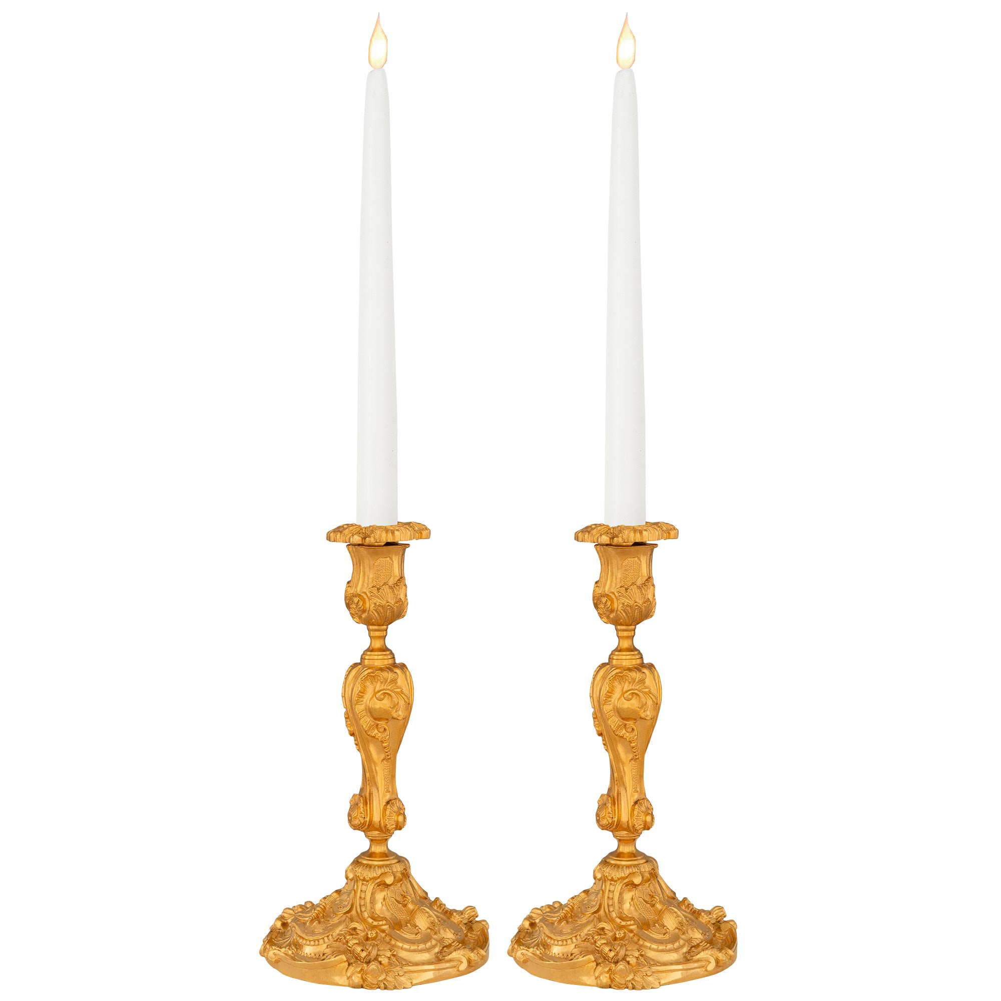 Pair Of French 19th Century Louis XV St. Ormolu Candlesticks