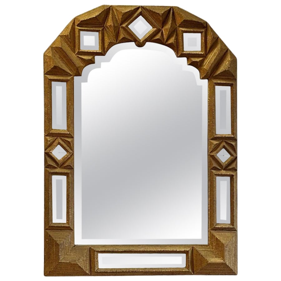 A Large Late Nineteenth Century Tramp Art Mirror For Sale