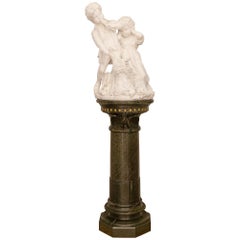 American 19th Century Marble Statue On It’s Original Vert De Patricia Pedestal