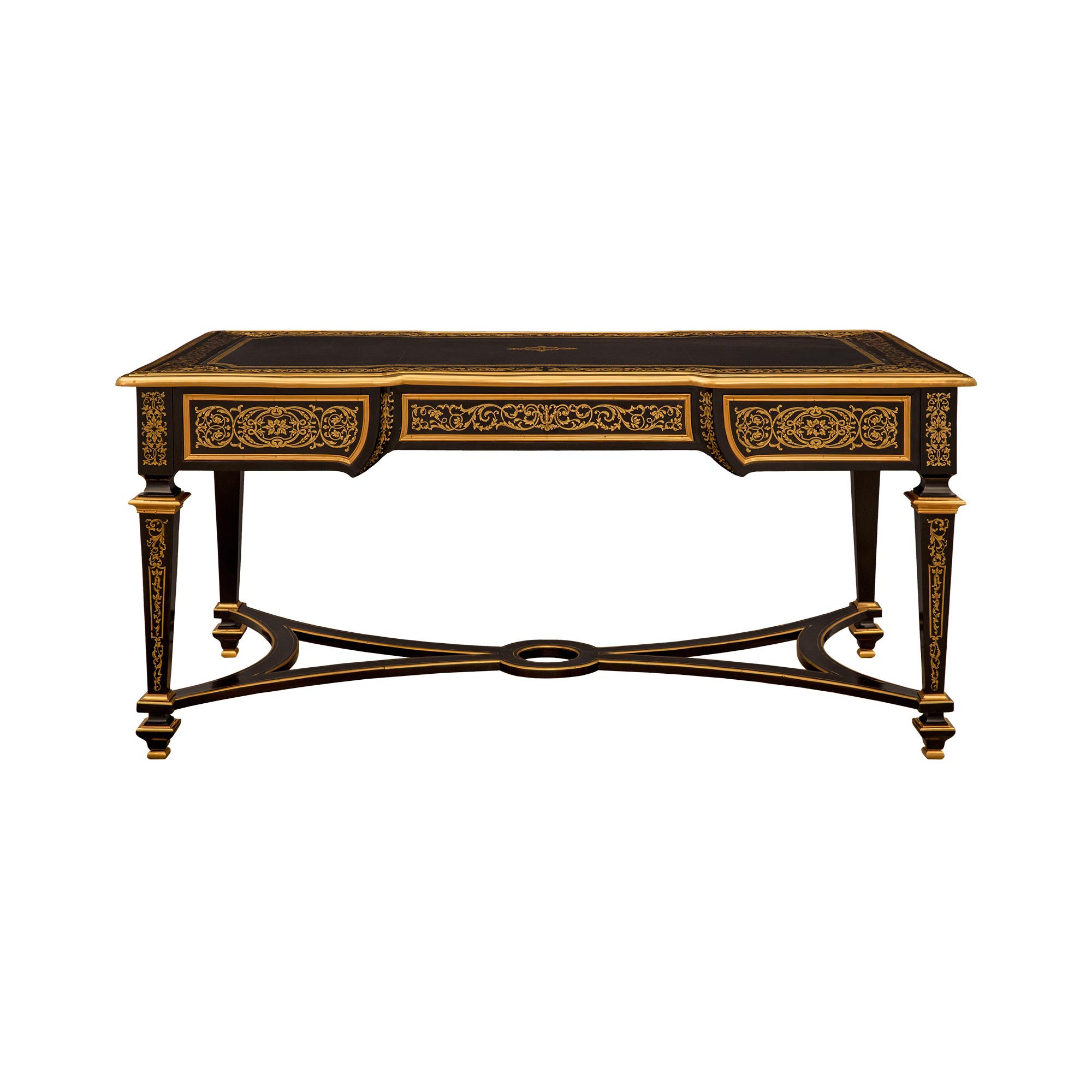 Französischer Schreibtisch aus Ebenholz, Messing und Goldbronze, Louis XIV.-Stil, 19. Jahrhundert im Angebot