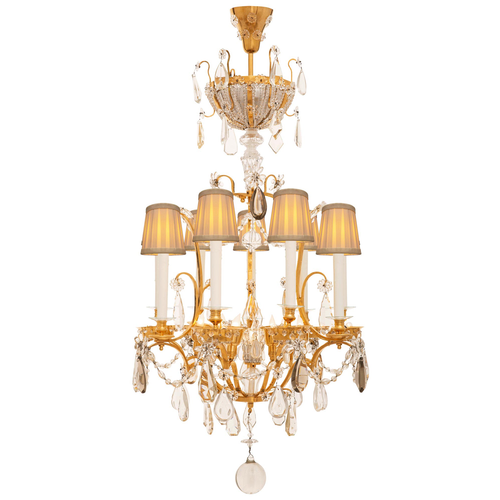 French 19th Century Louis XVI St. Bronze, Ormolu, and Crystal Chandelier