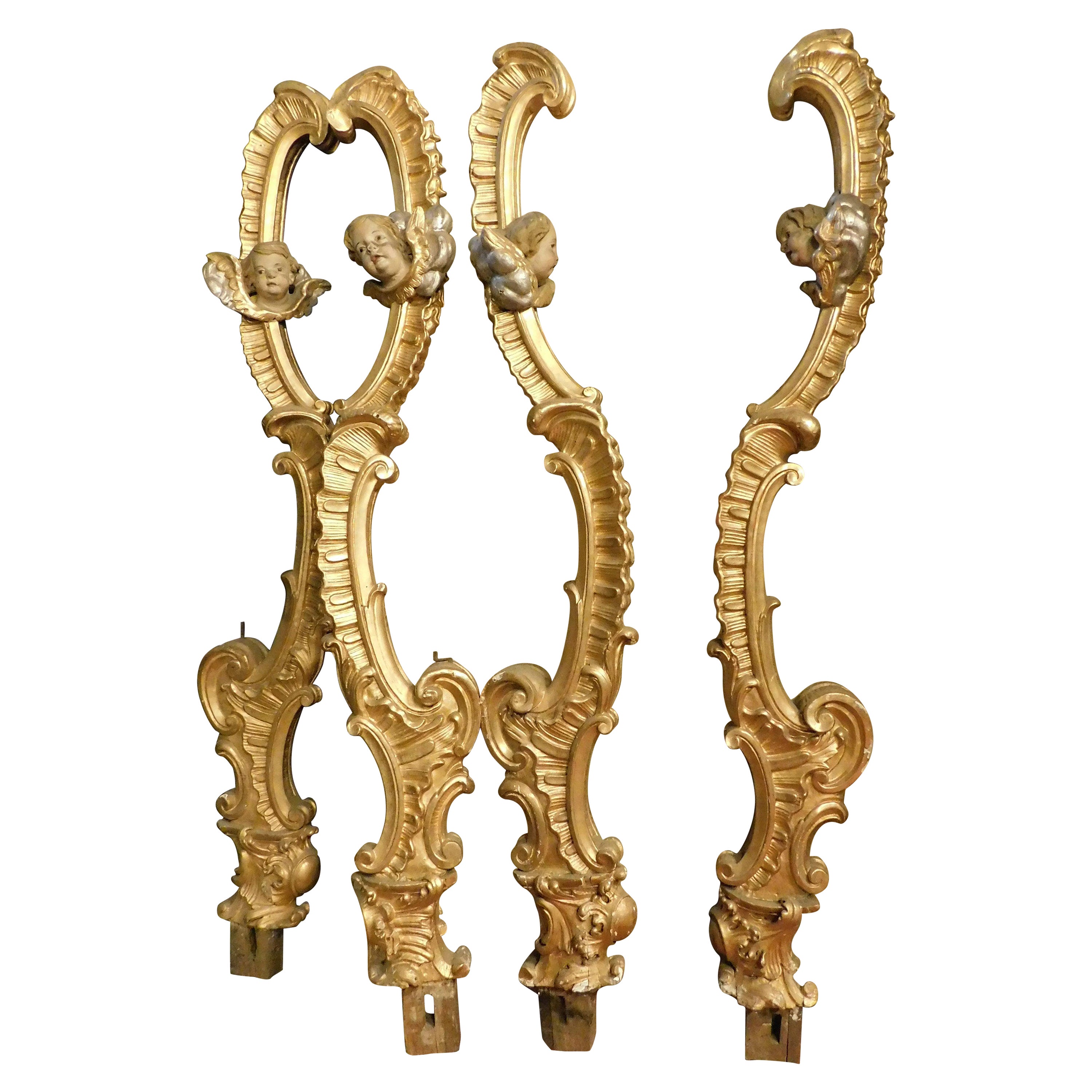 n.4 pilaster columns with cherubs, carved and gilded, Italy For Sale