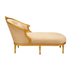 Sillón Chaise Lounge francés del siglo XIX de madera dorada estilo Luis XVI