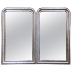 Pair of Mid-Century French Louis Philippe Carved Silver Leaf Wall Mirrors