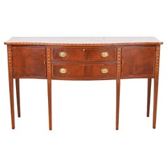 Vintage Hepplewhite Inlaid Mahogany Serpentine Front Sideboard Buffet or Credenza