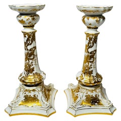 Pair Royal Crown Derby "Gold Aves" Candlesticks. Vintage With Dolphin bases