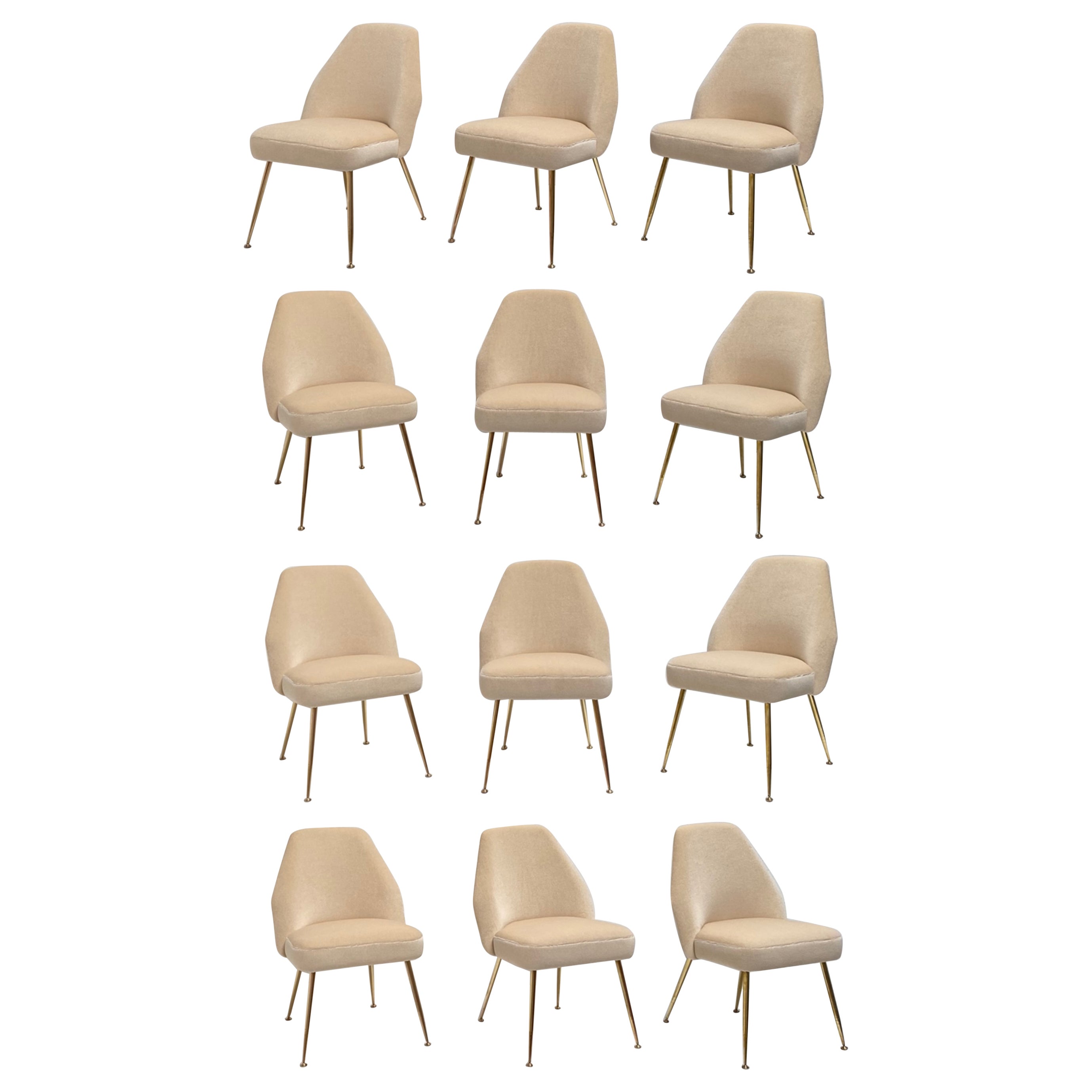 12 Brass & Mohair Campanula Chairs by Pagani (Partner of Gio Ponti) Arflex 1952  For Sale