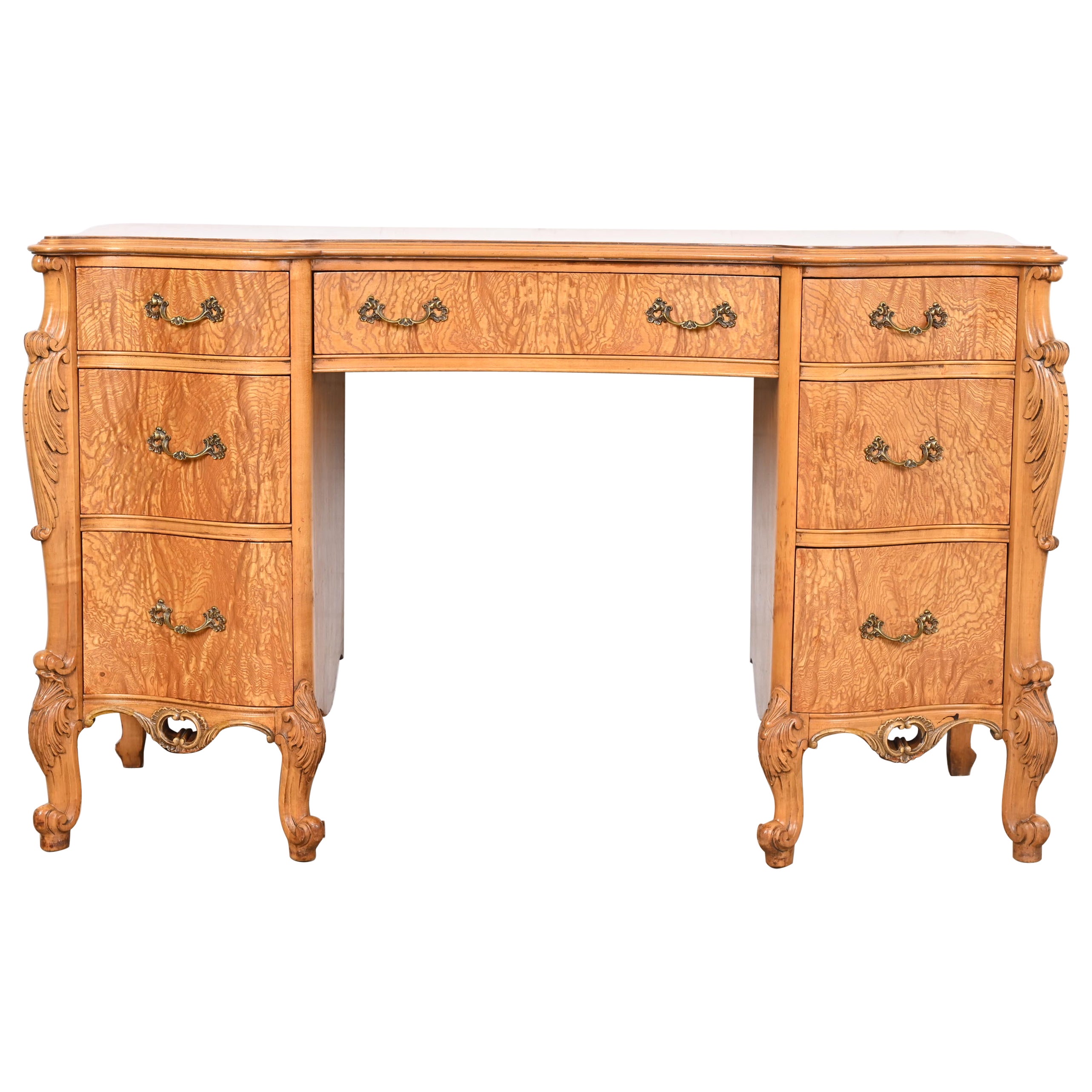 Romweber French Provincial Louis XV Burl Wood Vanity, Circa 1920s For Sale